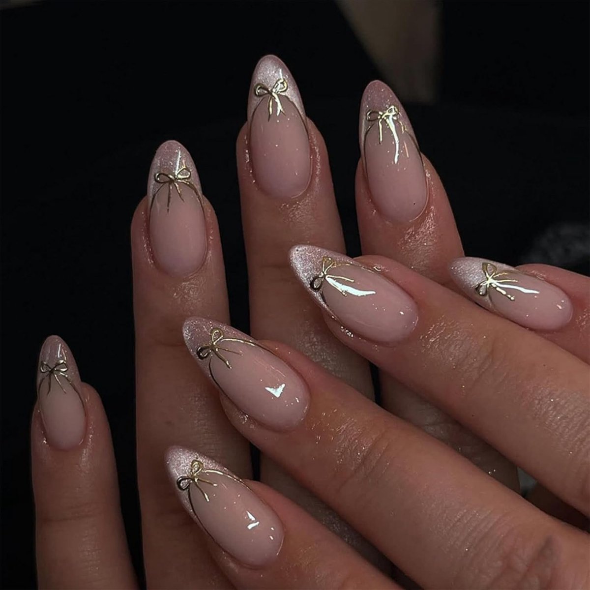 24 Stuks Gel Press On Nagels, Kattenoog Design, Roze, Amandelvorm