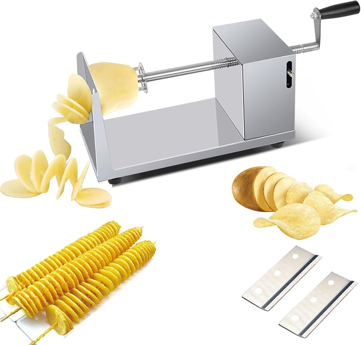 aardappelsnijder, spiraal, roestvrij staal, geschikt voor aardappelen, fruit, tornado chips, komkommers of wortelen, incl. reservemes