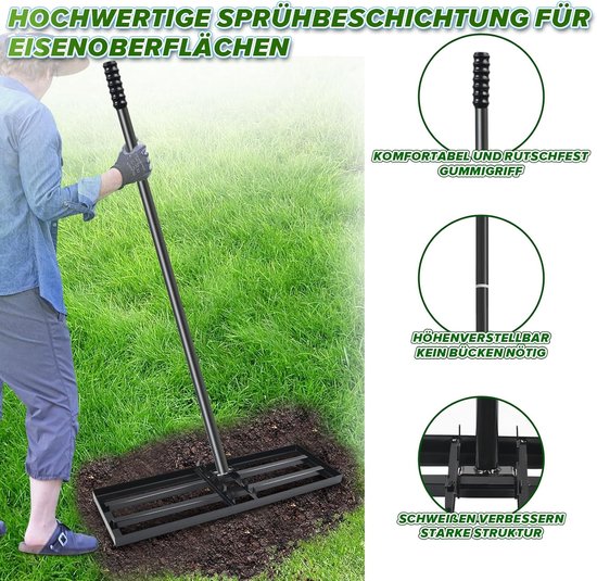 75 x 25 cm, ijzeren kunst, gazonrakel met 180 cm steel, lawn leveling — afbeelding 2