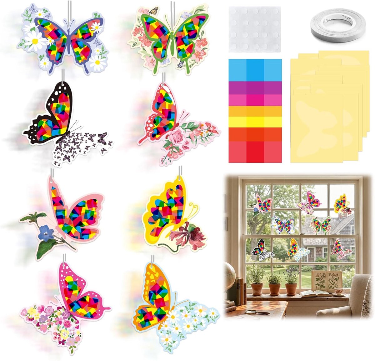 Raamdecoratie Knutselpakket Kinderen Lente – 16 Vlinders Diy Met