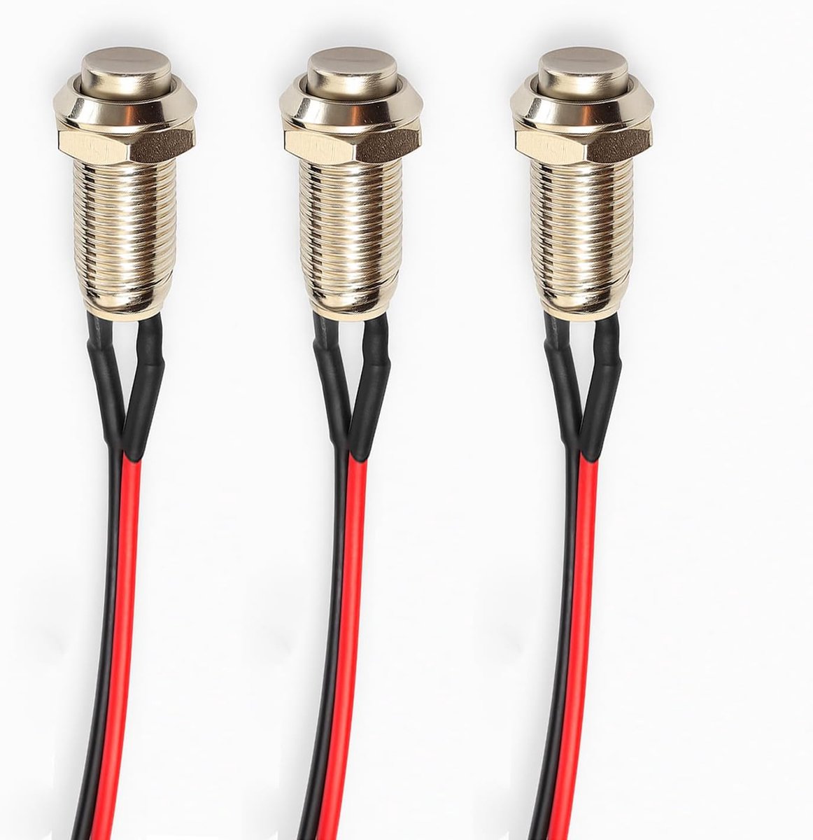 3 stuks Metaal Vergrendelbare Drukknopschakelaar, Waterdicht Zilveren Punt 8mm Mini Micro Rond, 0-250V Zelfvergrendelend voor Power Start Deurbel, Golden Foot
