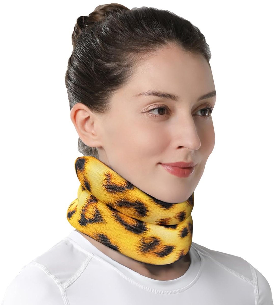 Neksteun voor nekpijn, zachte halsband voor slapen, wervels uitlijnen en stabiliseren, ontlast druk in de wervelkolom (luipaardpatroon, large, 35-42 cm)
