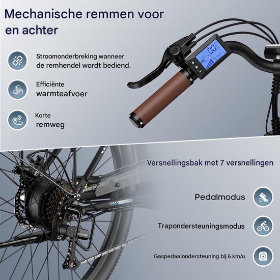 Fafrees Elektrische Fiets - 36V 25AH Accu - Actieradius Tot 120 Km- Elektrische Stadsfiets -Shimano 7 Versnellingen - LCD Display - Mechanische Schijfremmen - City Commuter E-Bike - Grijs van FAFREES — afbeelding 5