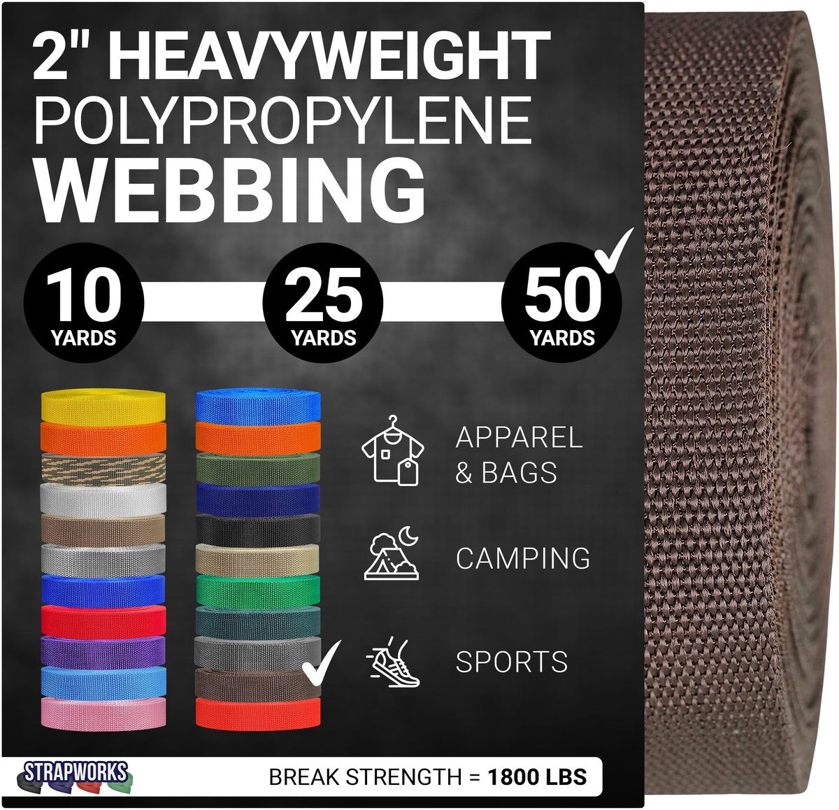 SnelShoppen - Zwaargewicht polypropyleen singels - Heavy Duty Omsnoering 5 Inch x 50 Yards - Bruin - Sterke en Duurzame Band voor Outdoor DIY Gear en