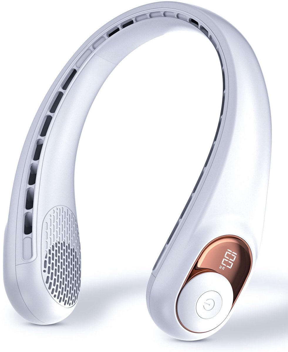 Nekventilator - Draagbare Persoonlijke Ventilator met LED Display - USB-C Oplaadbaar met 4000mAh Batterij - 3 Snelheidsstanden en Fluisterstille Werking - Handsfree Ventilator voor Thuis, Reizen, Sport en Buitenactiviteiten - Ivoor