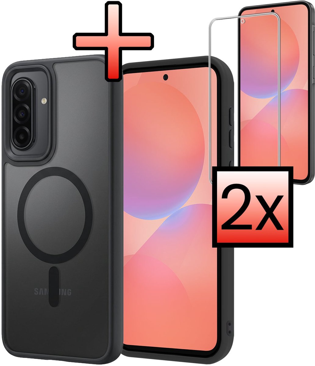 Hoesje - Met 2x Screenprotector - Geschikt voor Samsung Galaxy A36 - Magsafe Compatible - Sterk & Shockproof - Back Cover - Shock Proof Case - Telefoon Hoes - Zwart