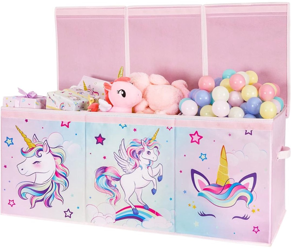 NIVA® Speelgoedkist - Opbergbox met Deksel - Opbergkist - Roze - 96cm x 32cm x 40cm