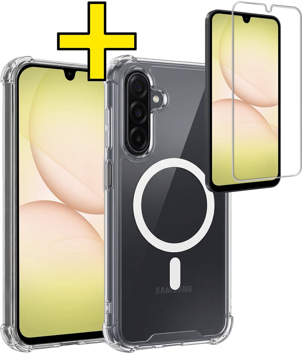 Hoesje - Met Screenprotector - Geschikt voor Samsung Galaxy A17 - Magsafe Compatible - Sterk & Shockproof - Back Cover - Shock Proof Case - Telefoon Hoes - Telefoonhoesjes - Transparant