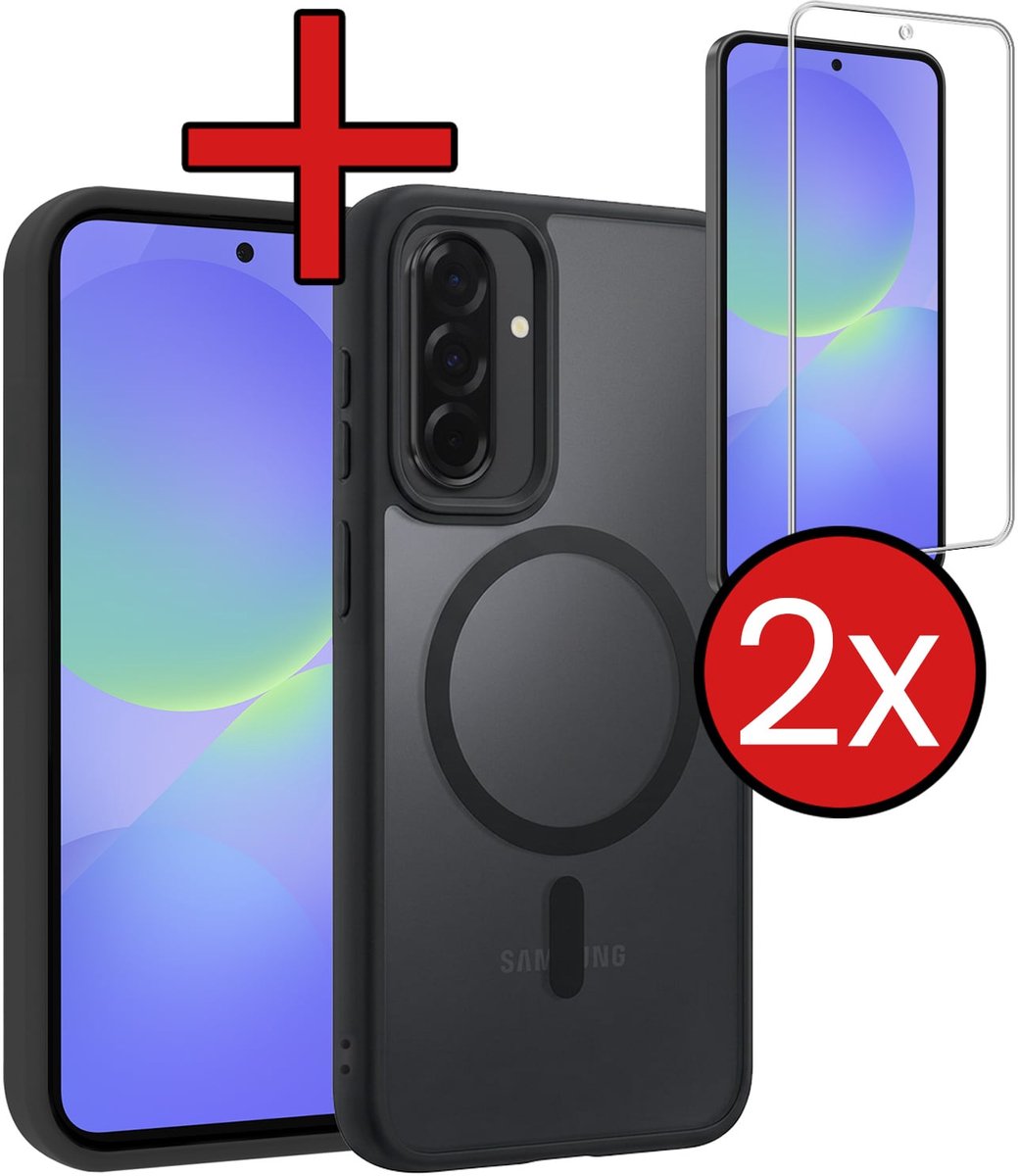 Hoesje - Met 2x Screenprotector - Geschikt voor Samsung Galaxy A36 - Magsafe Compatible - Sterk & Shockproof - Shock Proof Case - Back Cover - Telefoon Hoes - Telefoonhoes - Zwart