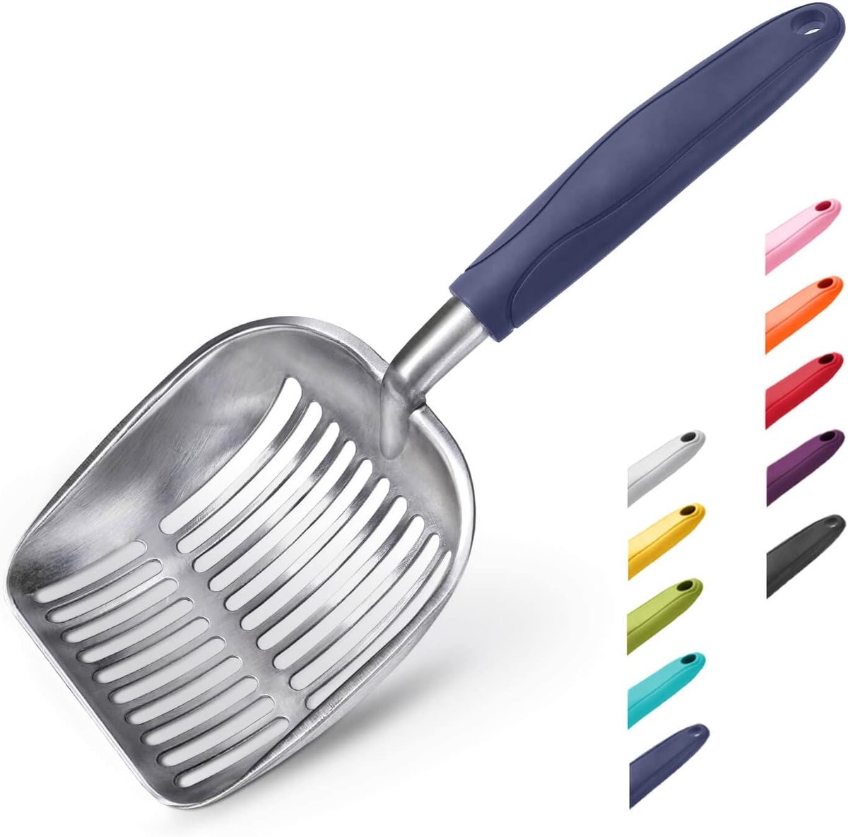 Aluminium Kattenbakschep - Lange Handgreep - Diepe Zeefschep - Duurzaam & Stevig - voor Kattenbak - Blauw - 35cm*13.5cm*5cm - 1 Stuk