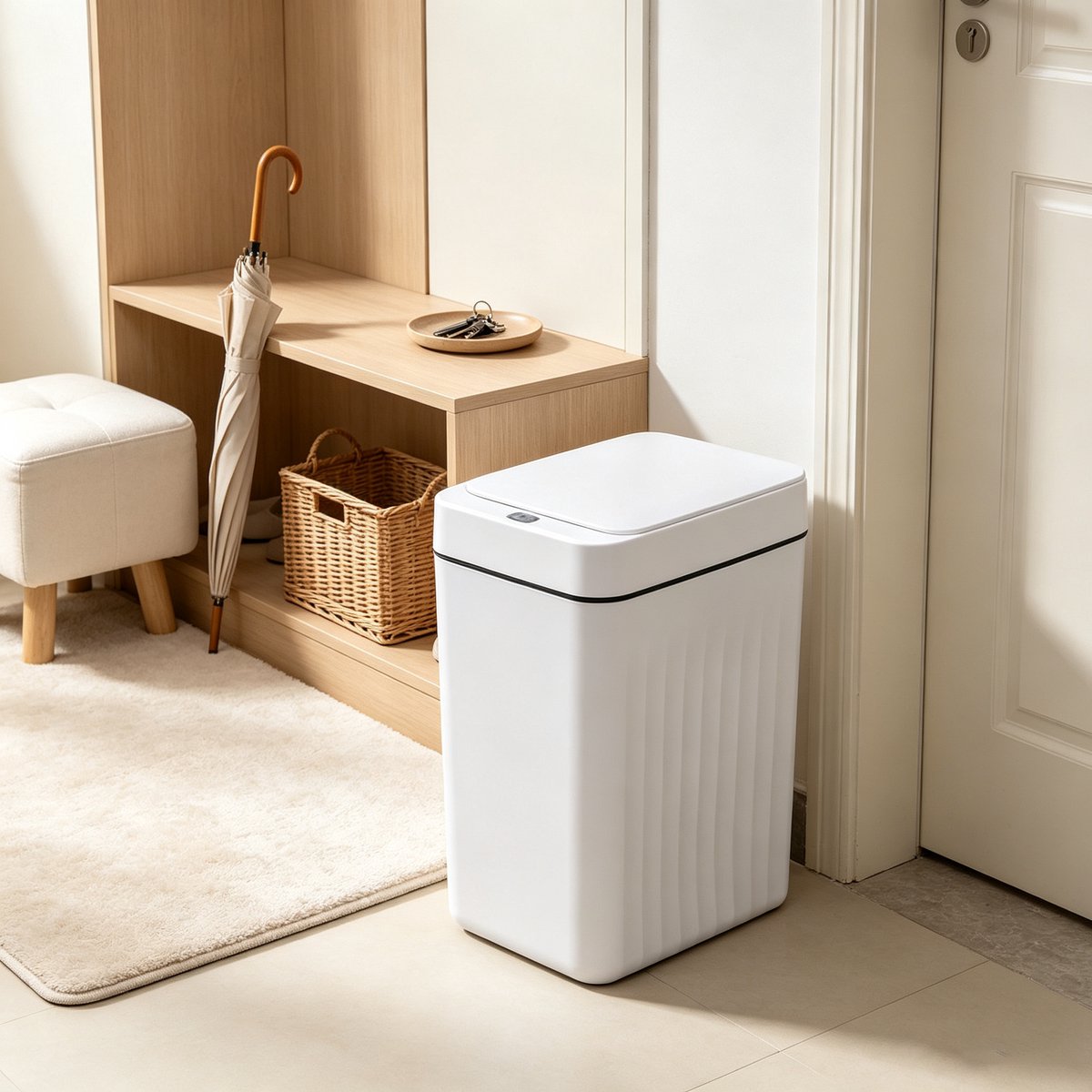 Prullenbak met sensor 16L wit oplaadbaar 3 werkmodi rechthoekige automatische afvalbak voor keuken en badkamer