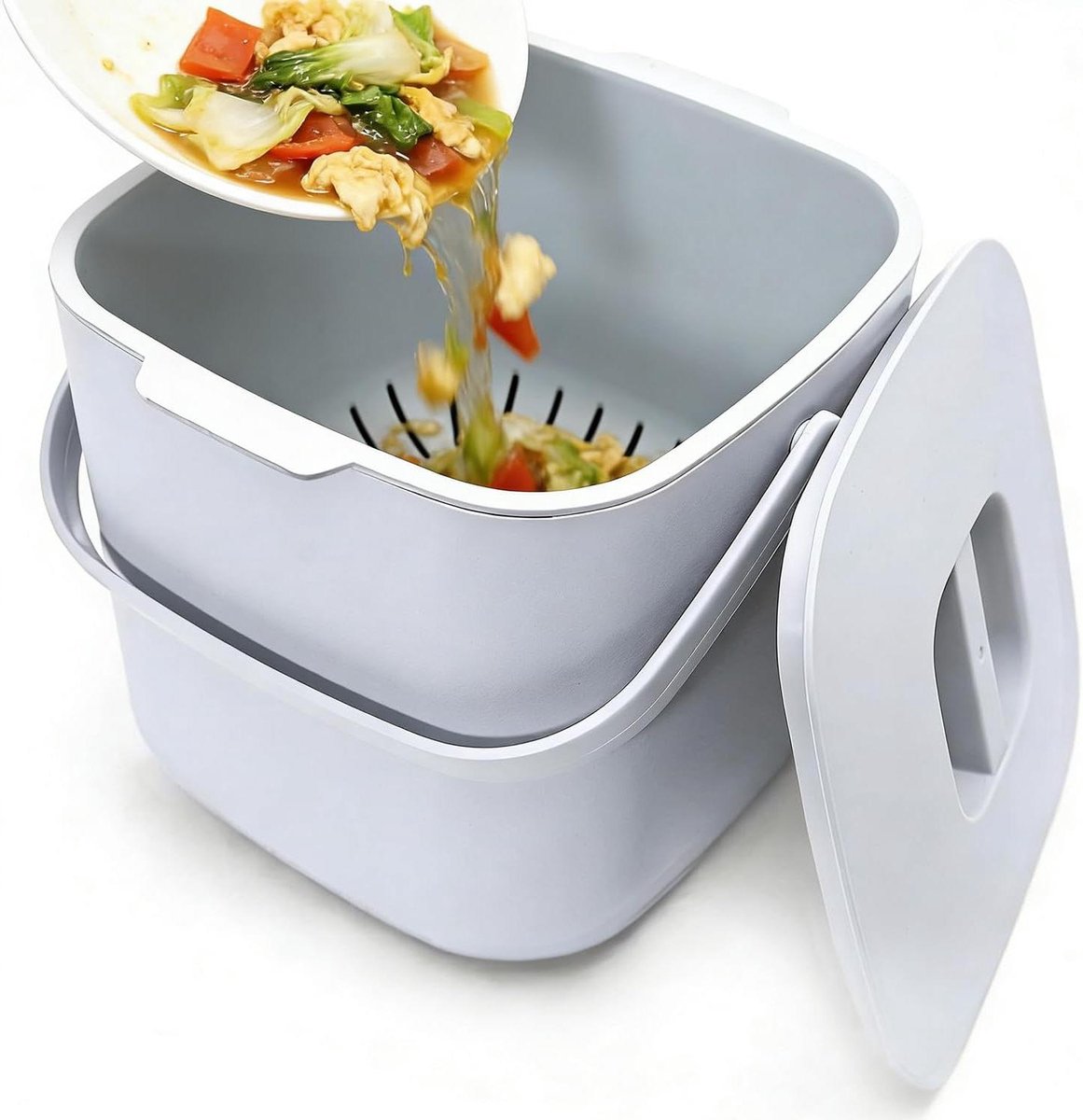 Keuken GFT Bak - Compostbak Keuken - Afval Scheiden - Cilindrische Vorm - 4 Liter - Grijs