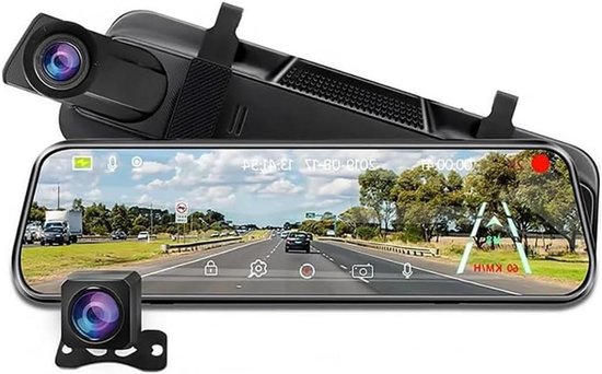Spiegel Dashcam - Autocamera Achteruitkijkspiegel - Veiliger Rijden - 10 Inch Touchscreen - 2K+1080P - Zwart