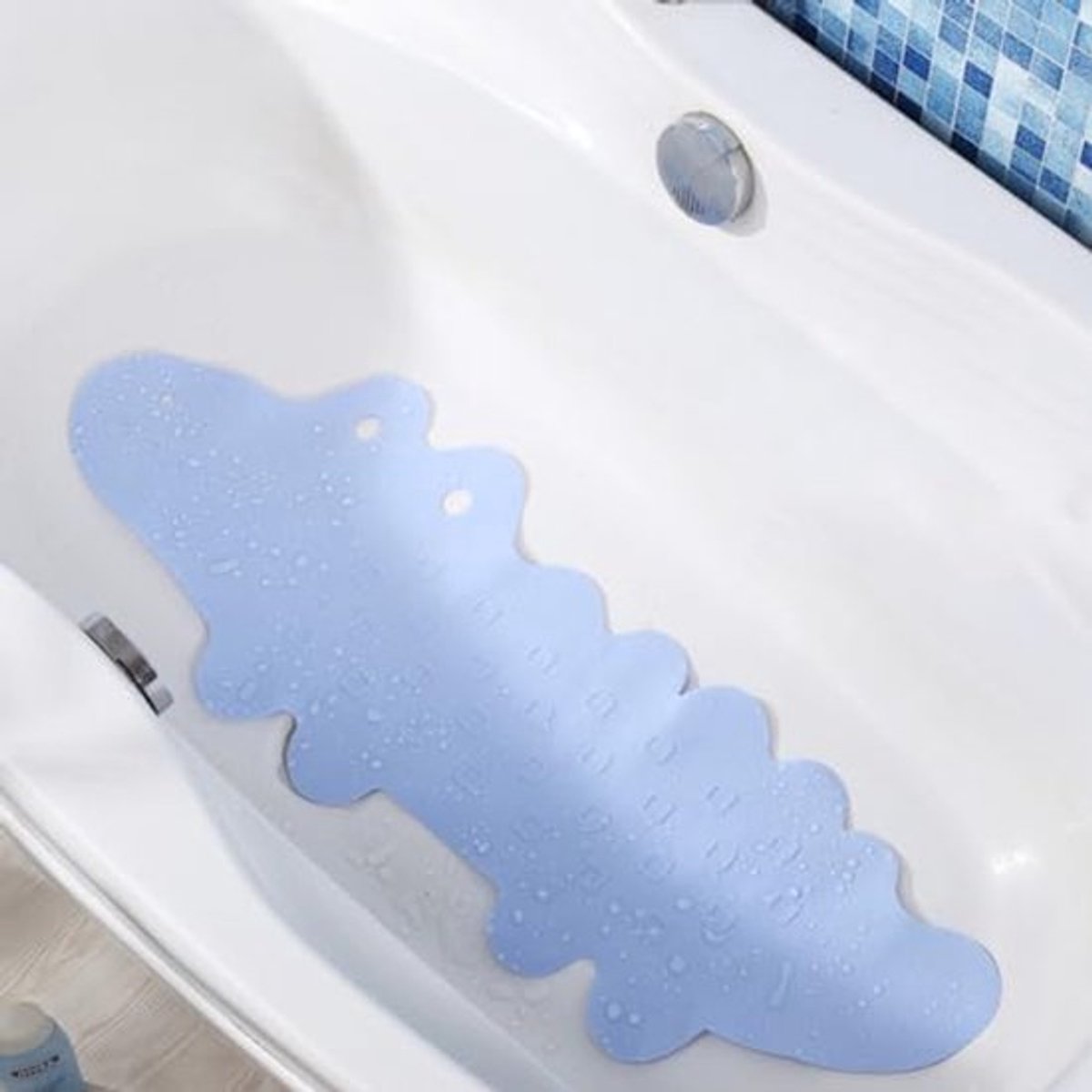 Antislip badmat voor kinderen met zuignap, douchemat, machinewasbaar TPR badmat voor badkamer, badkuip (blauw krokodillenpatroon, 95x34,5cm)