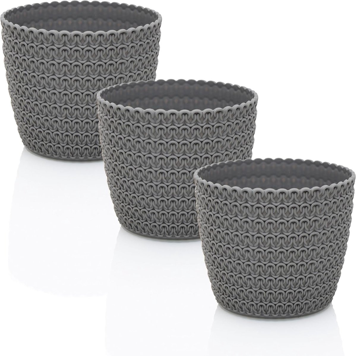 SnelShoppen - RIBA Bloempot Set 3 x 14 cm - Grijze, Schokbestendige Plastic Bloempotten voor Diverse Planten, Matte Plantenbakken voor Binnen en Buite