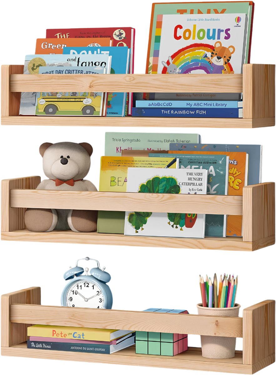JCP® Boekenrek Kind - Boekenkast Kind - Kinderboekenkast - Lichtbruin - 12cm x 41cm x 10cm