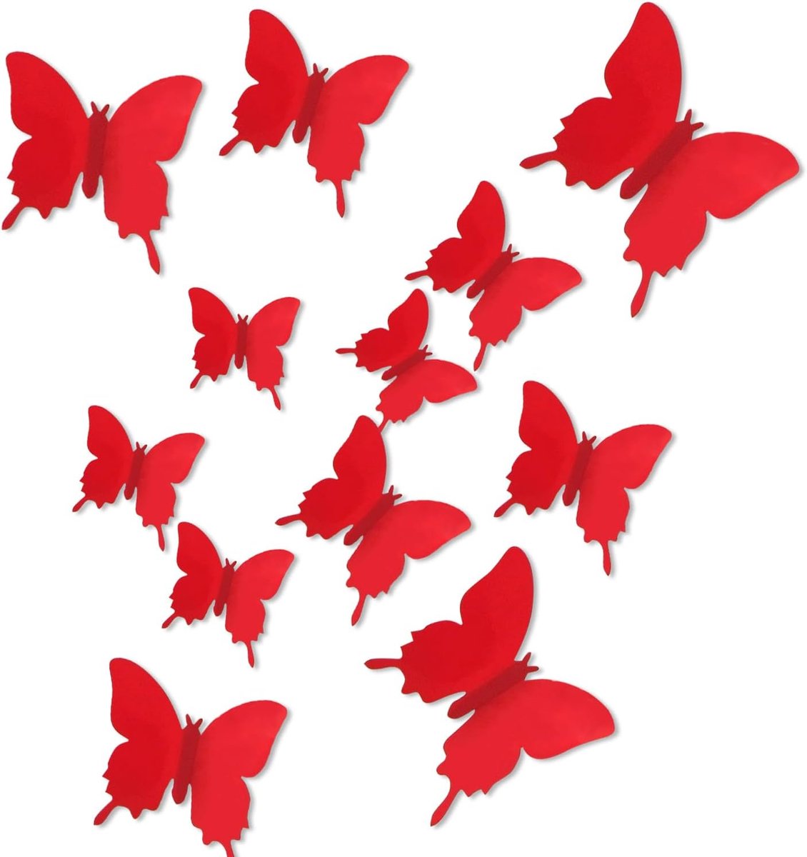 SnelShoppen - 24 Stuks Rode Vlinder Wandstickers, 3D Decoratie voor Babykamer en Kinderkamer Meisjes, Diverse Maten, Speelse Wanddecoratie