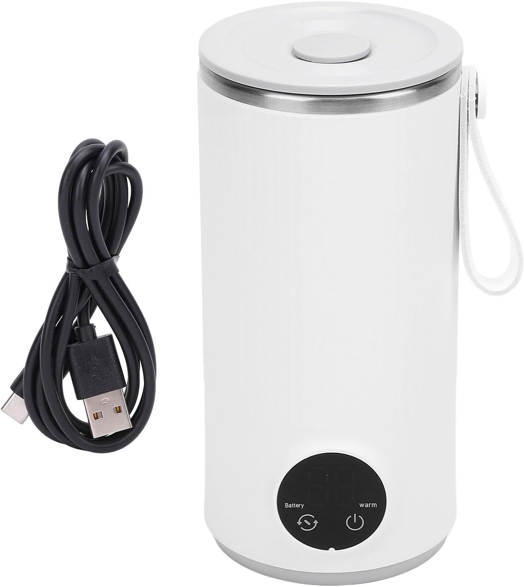 SnelShoppen - Draagbare en oplaadbare RVS Waterkoker 400ml met 6000mAh Accu - Warm Water en Melk tot 55°C - Ideaal voor Reizen, Camping en Thuisgebrui