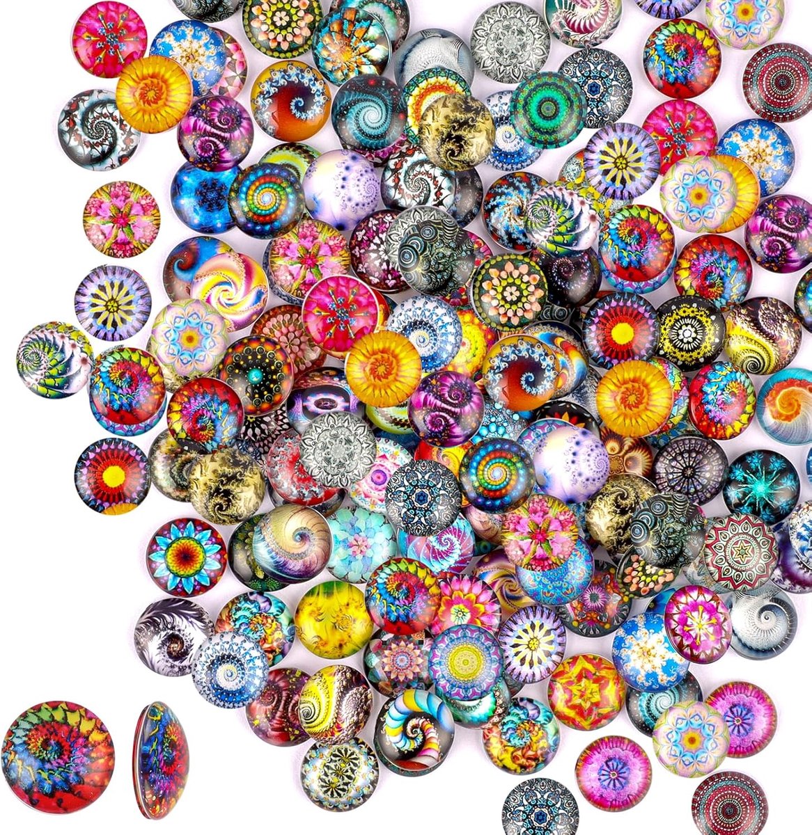 120 stuks gemengde kleur glazen stenen, 12 mm dreuzelstenen, kleurrijke ronde mozaïek koepel glazen cabochons, glazen stenen decoratie voor het maken van hangers, sieraden en manchetknopen