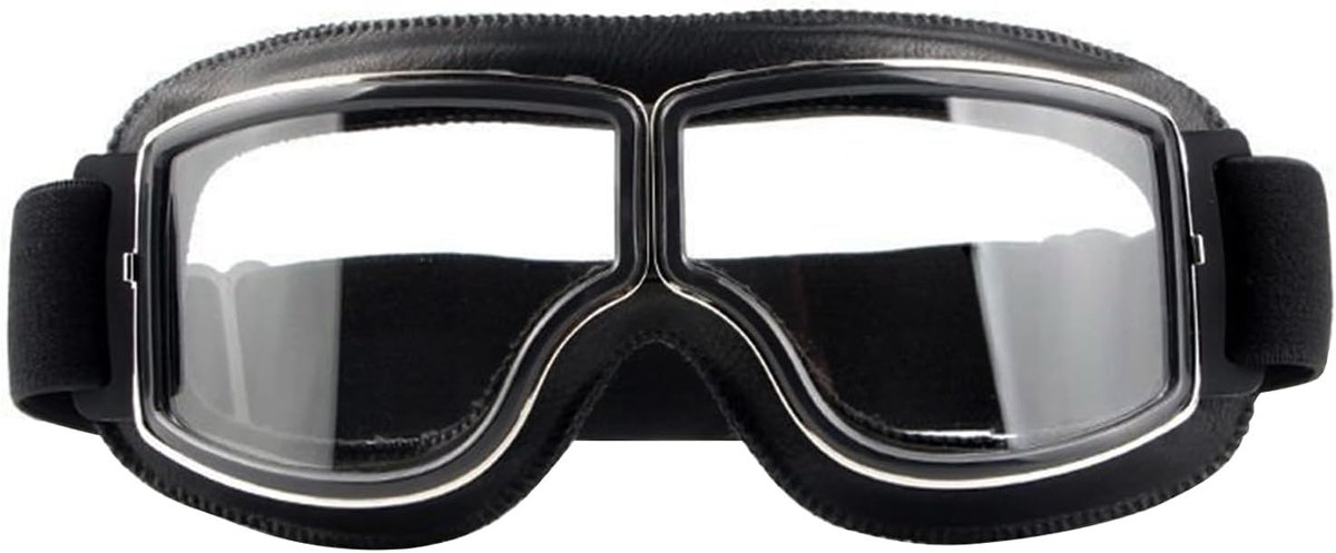 helmbril, retro vliegeniersbril, motorcross, winddicht, motorbril, PU-leer, vintage motorbril