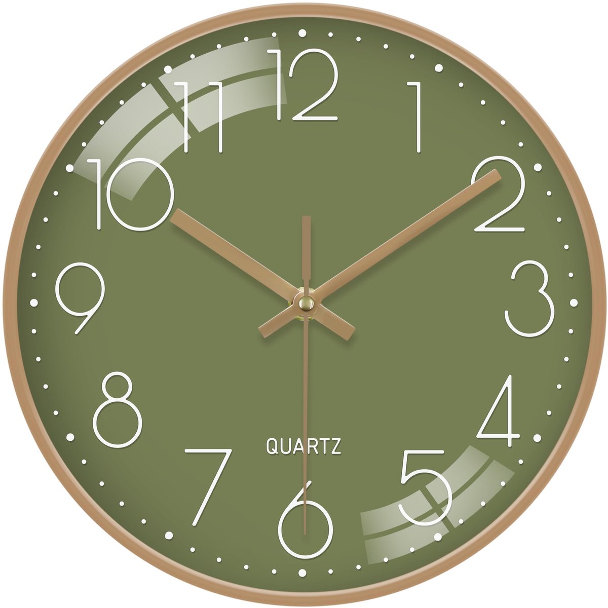 Omgoods - 30 cm Wandklok - Stille, Batterijgevoede, Moderne Olive Groene Klok met 3D Cijfers