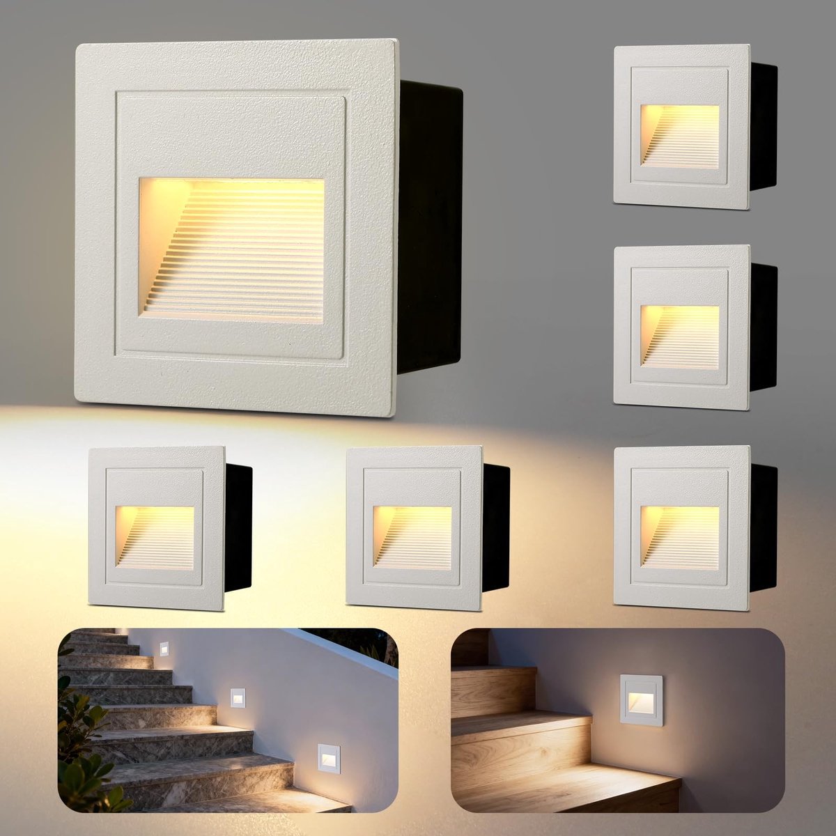 Omgoods- Traplamp Energiezuinig - LED Wandlamp - Inbouwlamp - IP65 Waterdicht - 3000K Warm Wit - 85 x 85mm Afmetingen