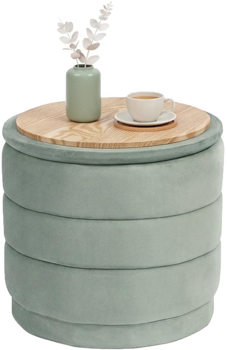 Omgoods - Bonlife Ronde Poef met Opberglid - Multifunctioneel en Stijlvol in Sage Blauw