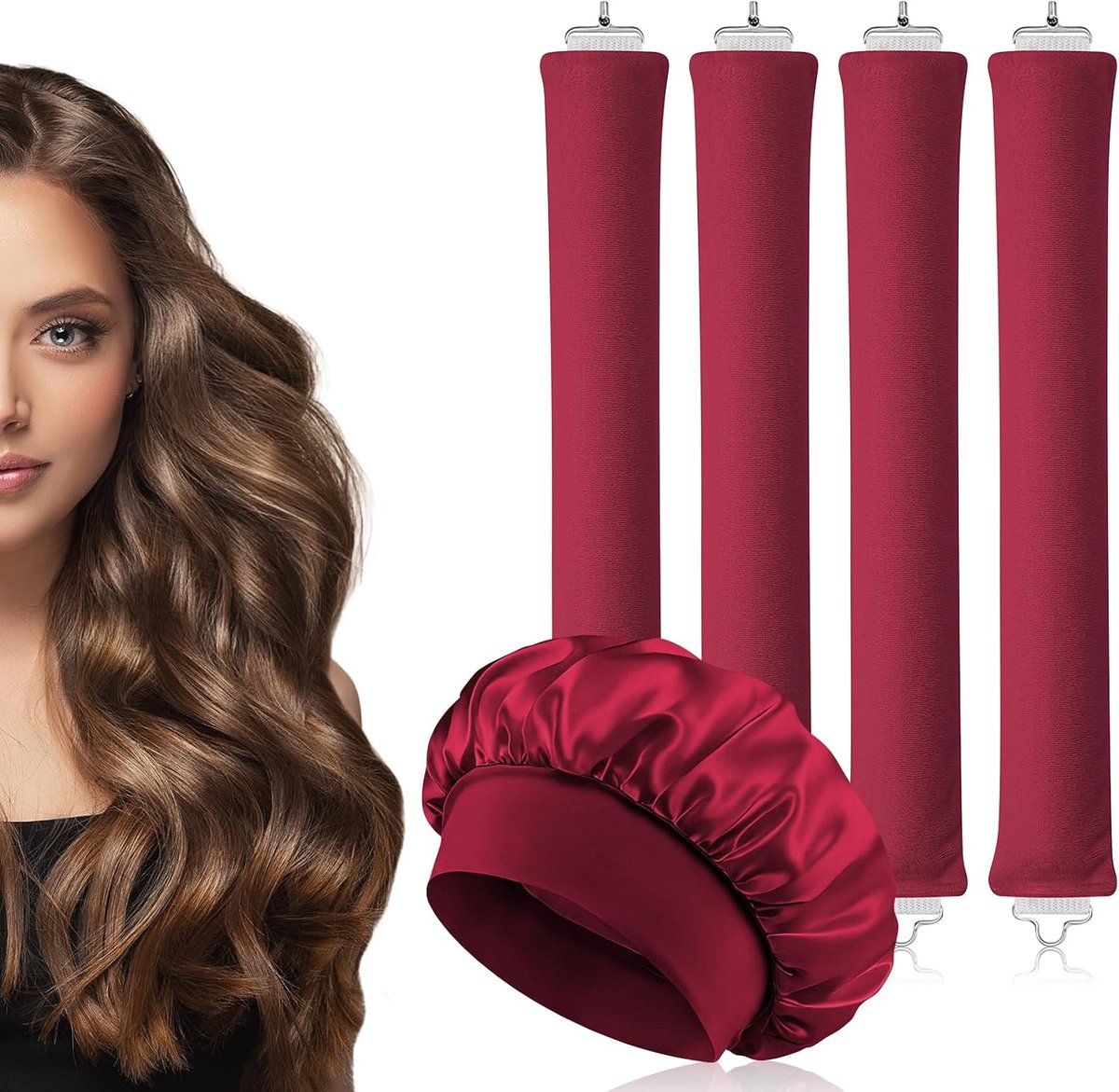 Hittevrije Krulbanden (5 stuks), Krullen creëren zonder hitte 's nachts, Nieuwe Haarkrulspelden voor Krullen zonder Hitte, DIY Krullen 's Nachts met Rubberen Hittevrije Krulspelden voor Haar
