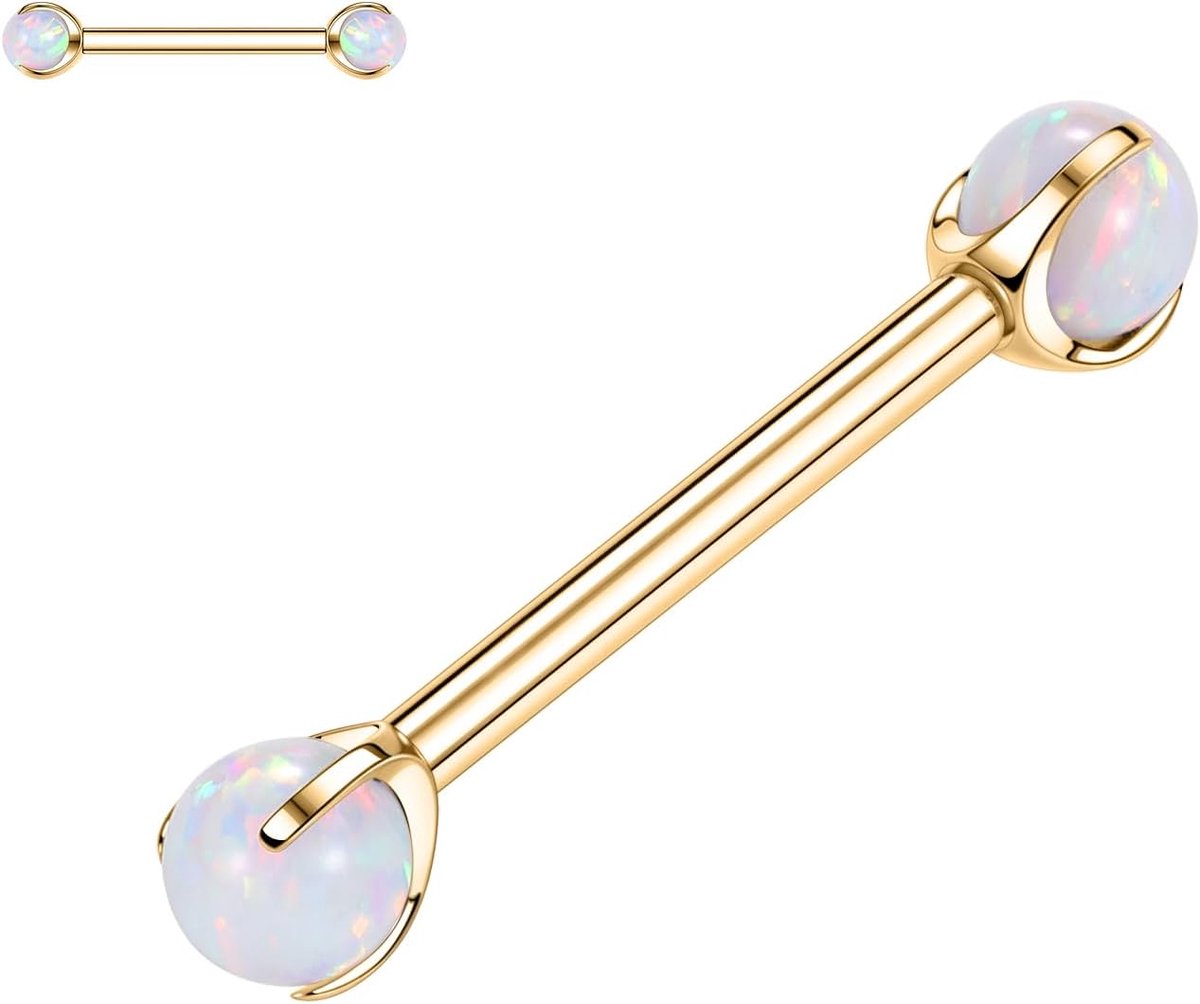 hengkaixuan G23 Titanium Barbell 14G Schroefdraad Tepelringen Opaal Body Piercing Sieraden Voor Vrouwen