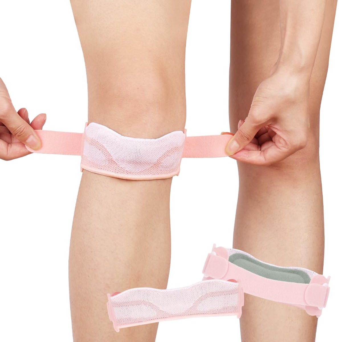 Patella Kniebandage, verstelbare kniebandage met siliconen kussen, voor sportschool, wandelen, basketbal, honkbal, 1 stuk, roze