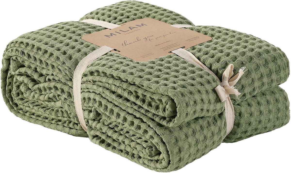 Omgoods - Dubbele Bedsprei - Zachte 100% Katoenen Deken, 180 x 240 cm, Saliegroen