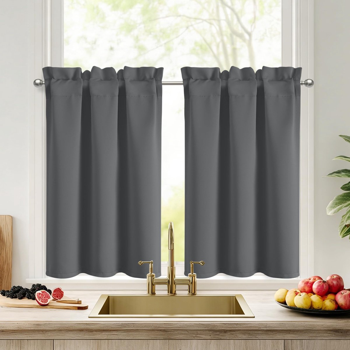 Omgoods - Keuken Gordijnen Donkergrijs 120 x 60 cm Set van 2 - Moderne Blackout Gordijnen
