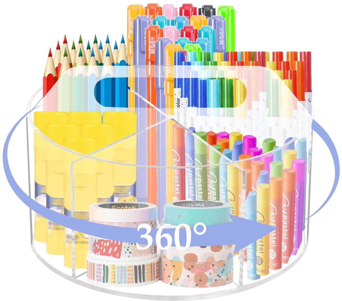 Omgoods - 360° Draaibare Acryl Pennen Organizer - Multifunctionele Pennenhouder met Draaghandvat