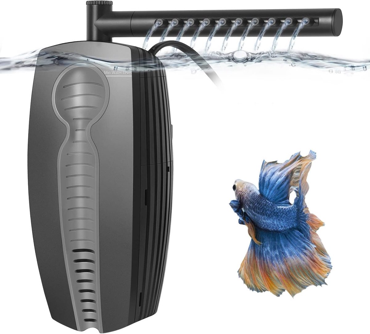 Aquariumfilter, 600 liter, instelbaar binnenfilter, 8 W, ultra stille vistankfilter met twee wateruitlaten, aquariumfilterpomp voor 20-600 liter vis en turtle-tank