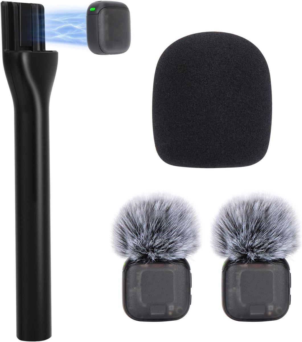 Microfoongreep voor DJI Mic 3, Microfoonhouderset met 2 stuks donzige windschermen, draadloze handheldadapter voor DJI Mic/2 & Rode Wireless Go/Pro/ME