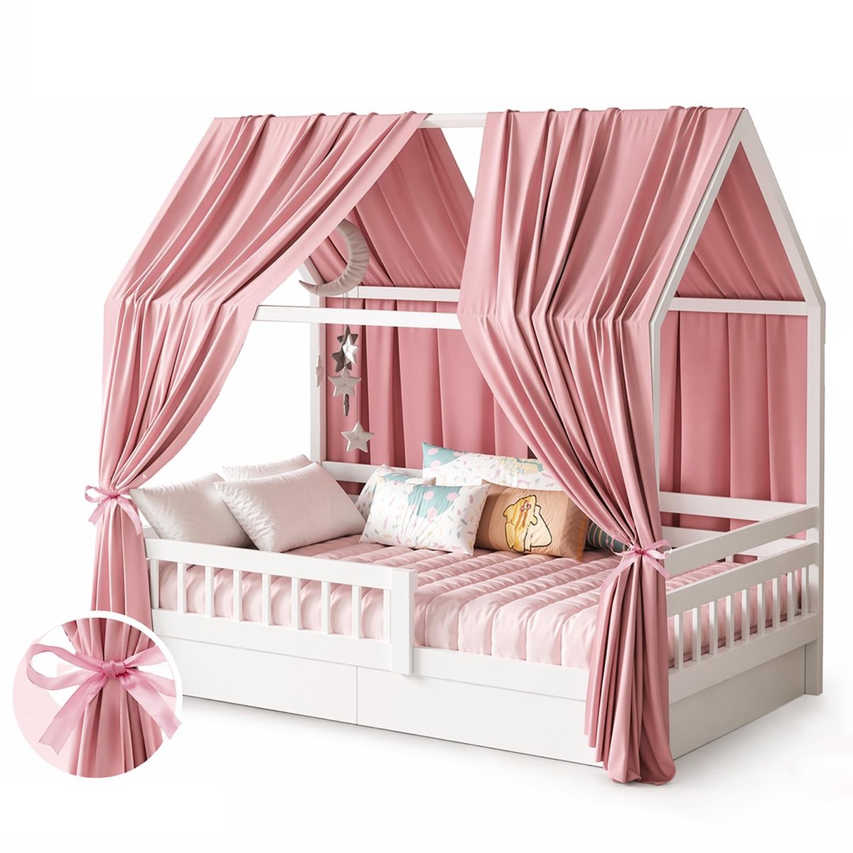 Omgoods - Set van 2 Mousseline Bedhemels voor Kinderbed, Roze