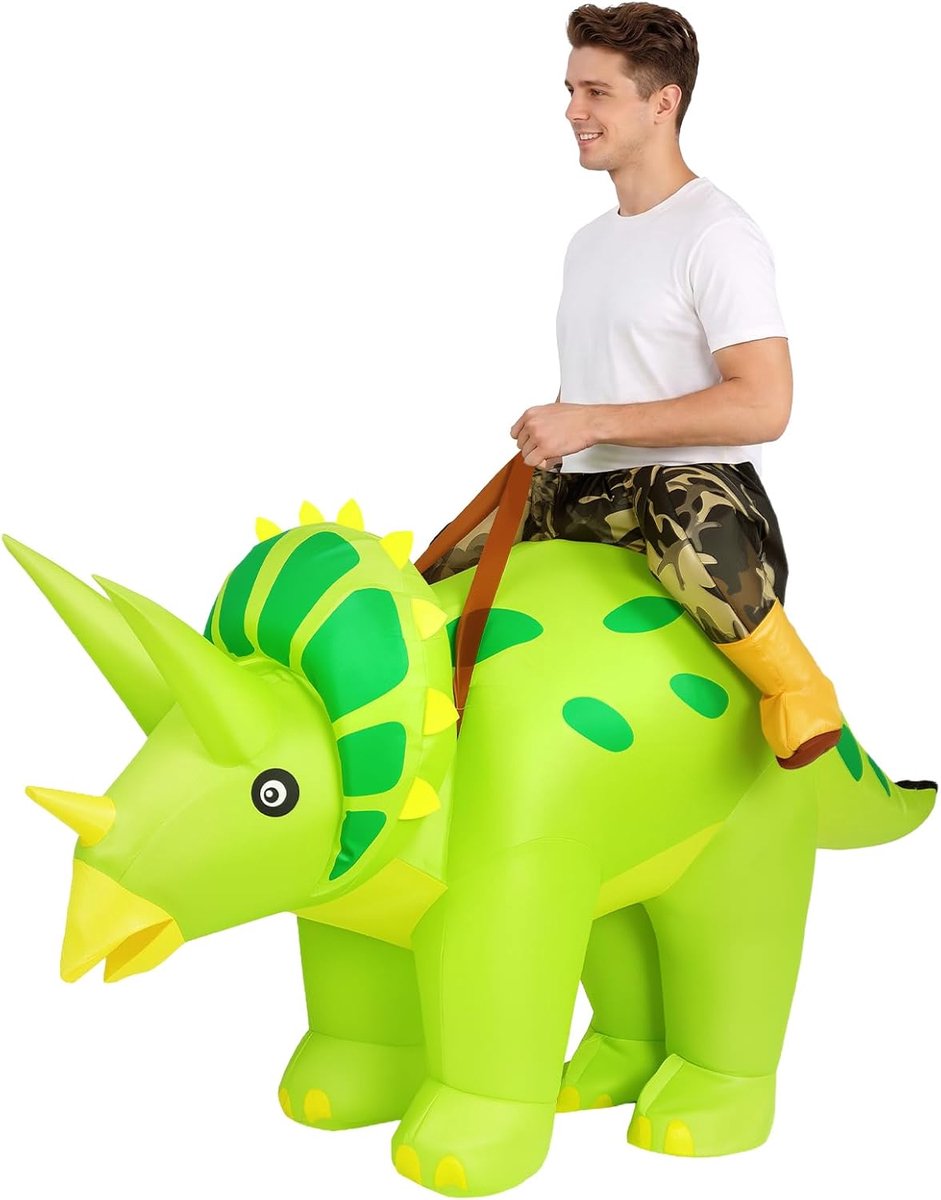 kostuum, premium kwaliteit, duurzaam, opblaassysteem, opblaasbaar cosplay-kostuum voor feesten, Halloween, verjaardagen, cosplay, uniseks, Triceratops, One Size