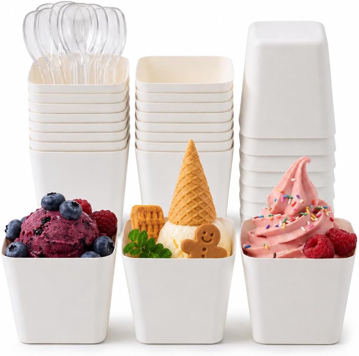 IJsbekers dik karton, dessertbekers, kartonnen kommen (A, 100 ml, 25 stuks)