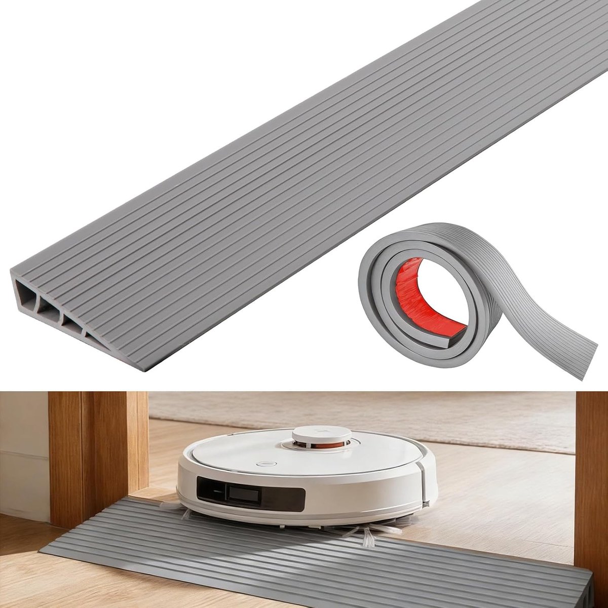 100 x 8 x 2 cm Zelfklevende Drempelovergang van TPE Antislip & Snijbaar Voor Stofzuigerrobot, Kinderwagen Rollator Elektrische Step en Rolstoel