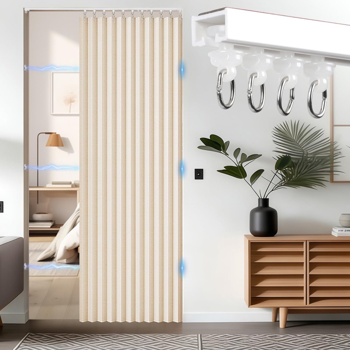 Omgoods - Magnetisch Deurgordijn met Stang - 140 x 200 cm Zwart