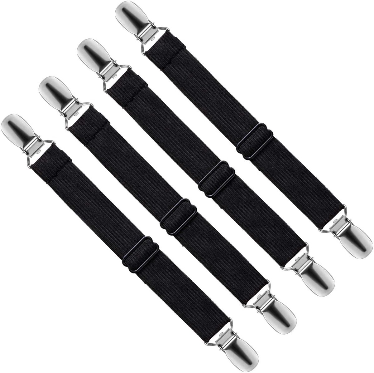 4 x Beddenlakenspanner Beddenlakenclips Verstelbaar Bügelbezugsspanner Strijkplankspanner Zwart (MEHRWEG)