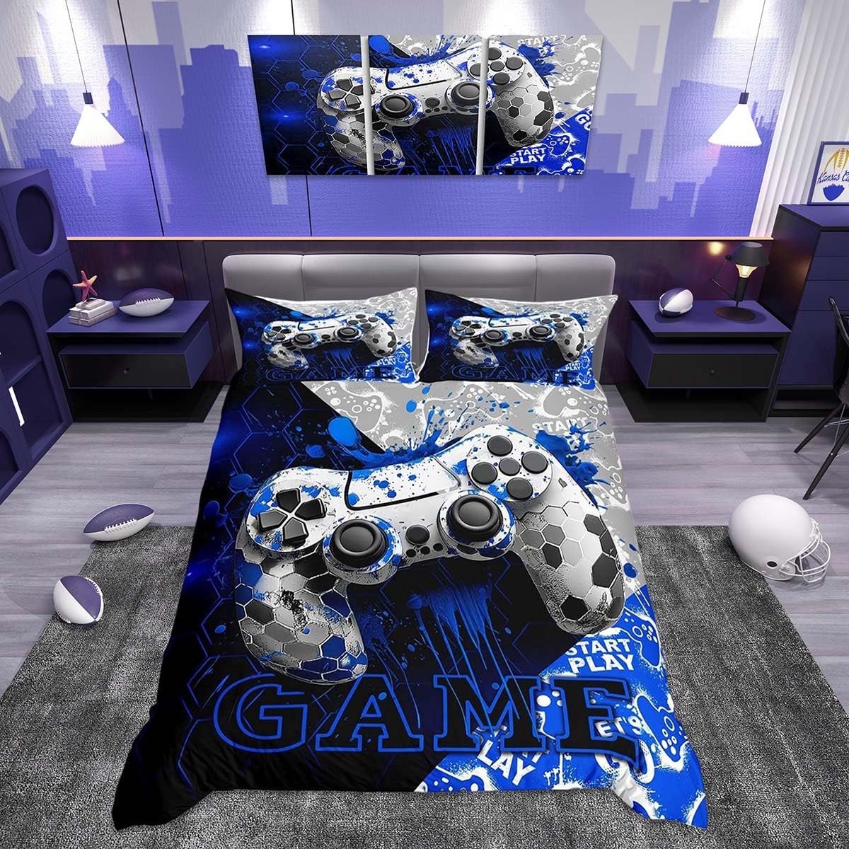 Omgoods - Gamer Dekbedovertrek Set voor Kinderen met 2 Kussenslopen