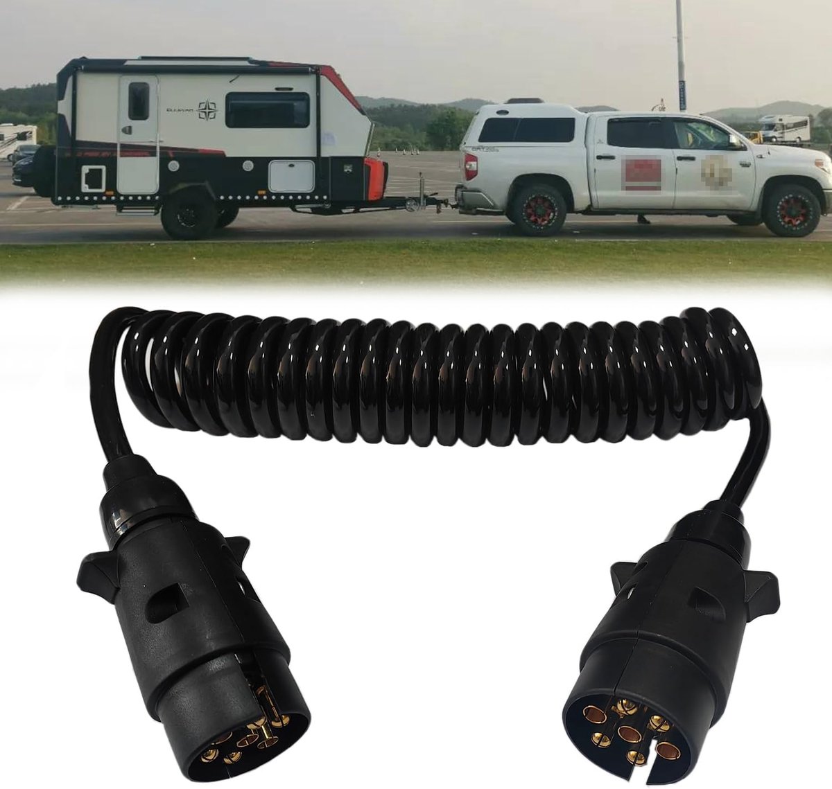 7-7 Polig Aanhangerverlengkabel Aanhangerkabel Spiraalkabel 3m Aanhanger Verlengkabel Adapterkabel Mannelijk 7 Polige Stekker Verbindingskabel voor Aanhanger Vrachtwagen RVCaravan Tractor