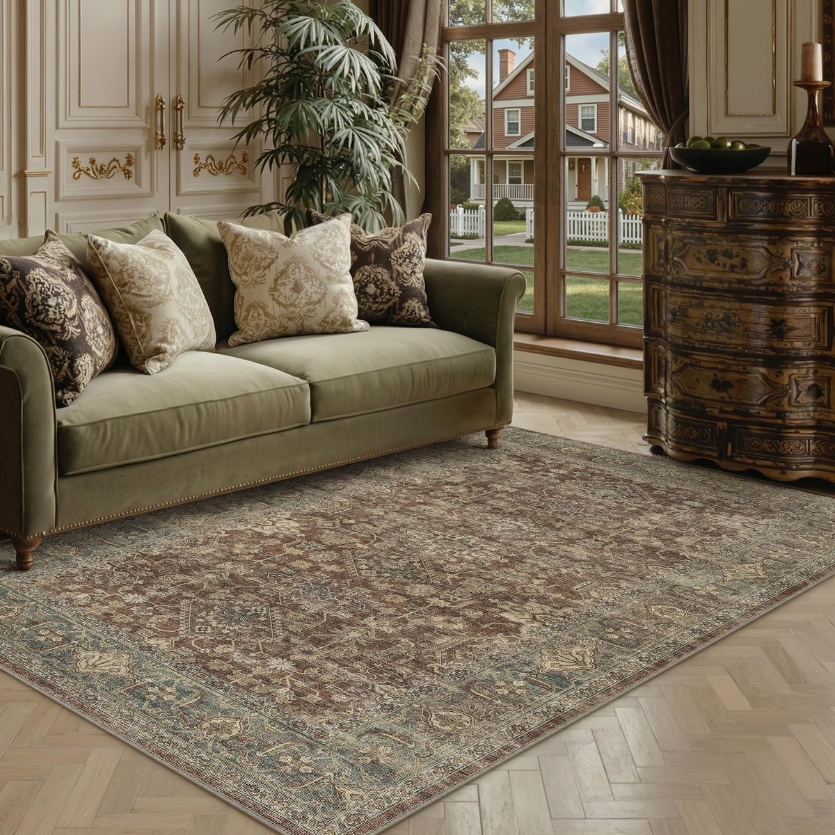 Omgoods - Vintage Vloerkleed 120 x 170 cm - Wasbaar en Antislip voor Woonkamer en Slaapkamer