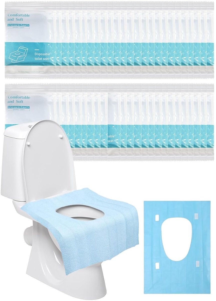 50 stuks wegwerp toiletbrilhoes, afzonderlijk verpakt, toilethoezen voor reizen, openbare toiletten, geschikt voor volwassenen en kinderen