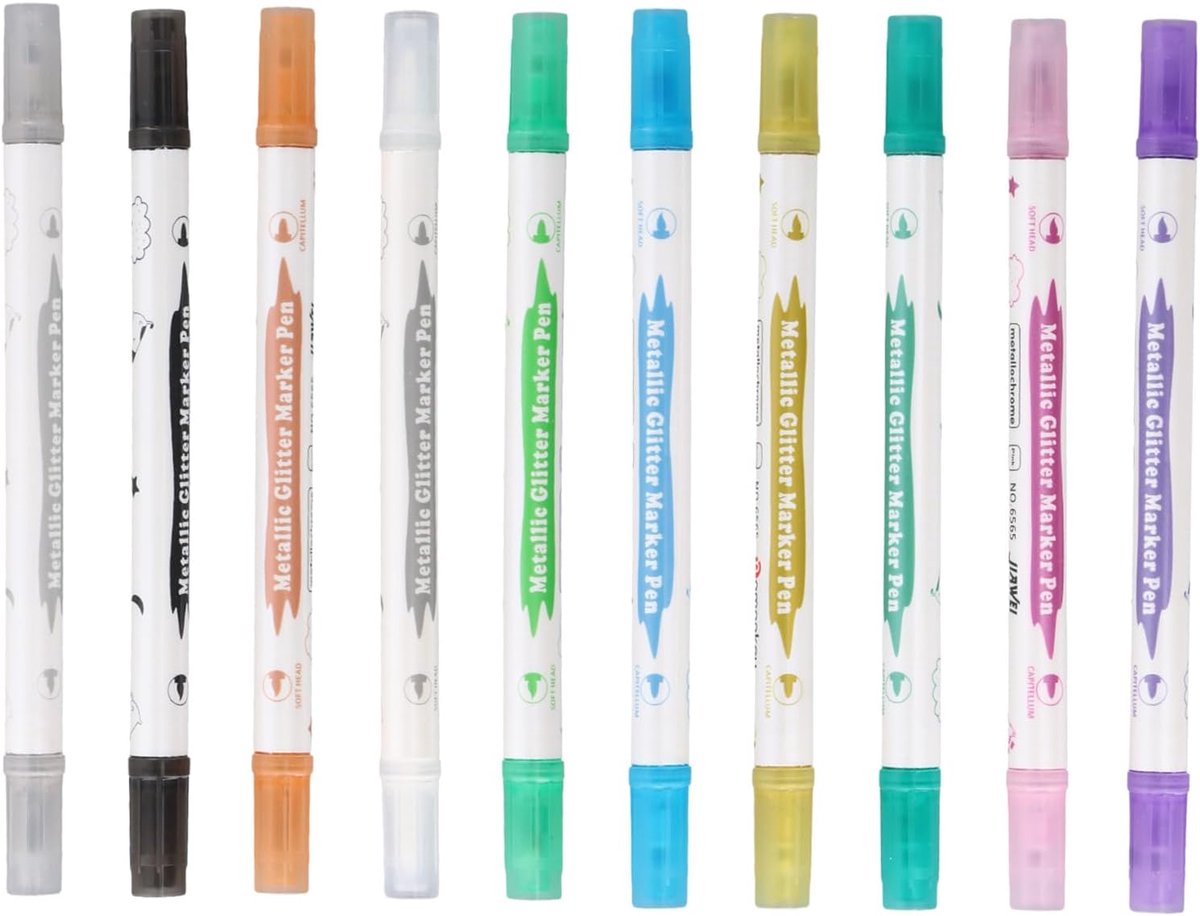 stiften Dual Tip 10 kleuren, glitterstiften meisjes penseelstift, witte stift voor zwart papier, lakstiften voor stenen, fotoalbum, knutselen