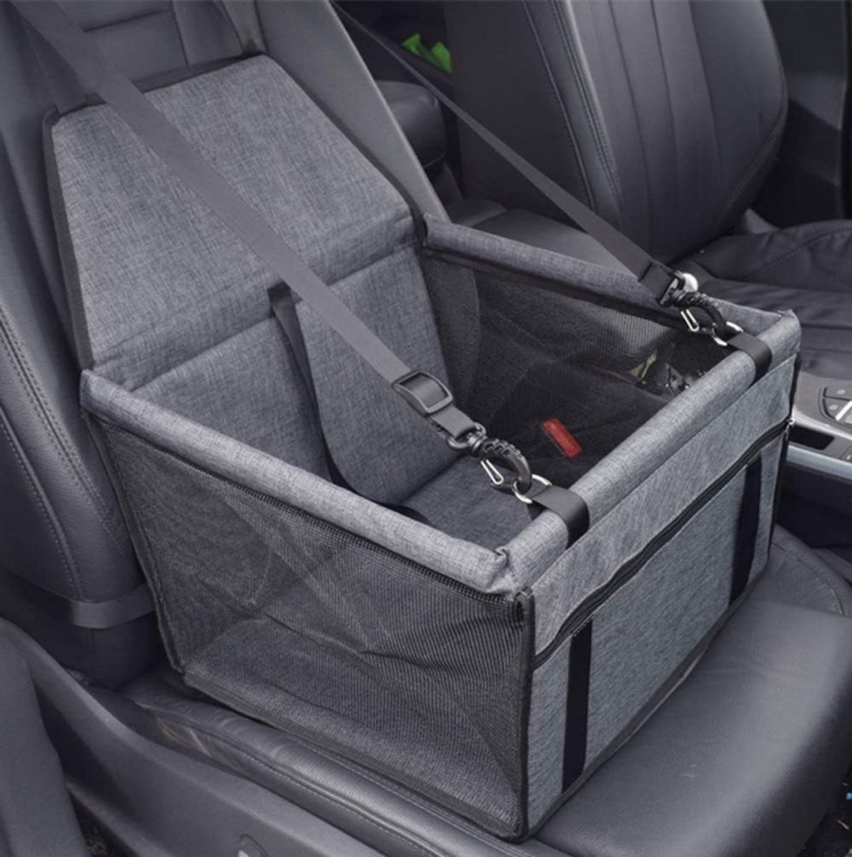 Honden Autostoel - Opvouwbaar Autostoel Hond - Wasbaar - Voorzien van verstelbare schouderbanden en bevestigingsriemen - Ademende draagtas voor huisdieren - Voor kleine tot middelgrote honden - 40 x 30 x 25 cm - Grijs