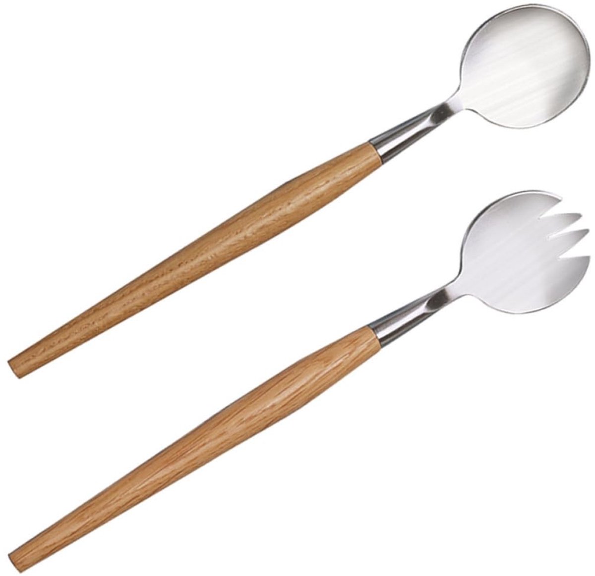 Omgoods - Salade Bestekset met Houten Handvat - 2 Stuks Roestvrij Staal