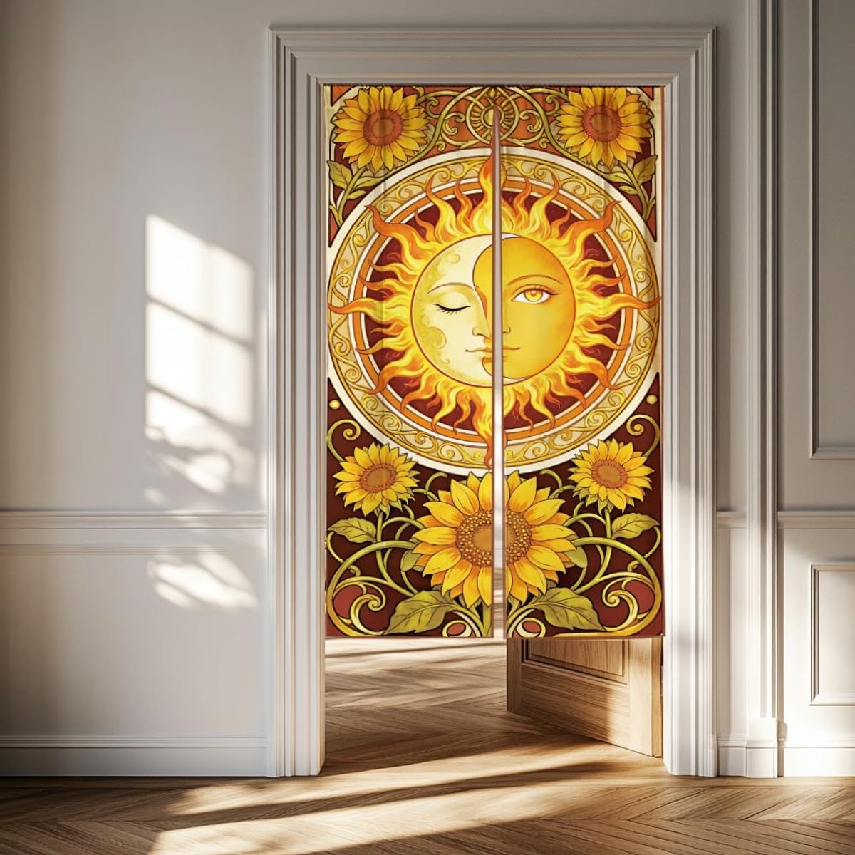 Omgoods - Vintage Deurgordijn met Zon en Maan - Ruimteverdeler voor Woonkamer en Keuken