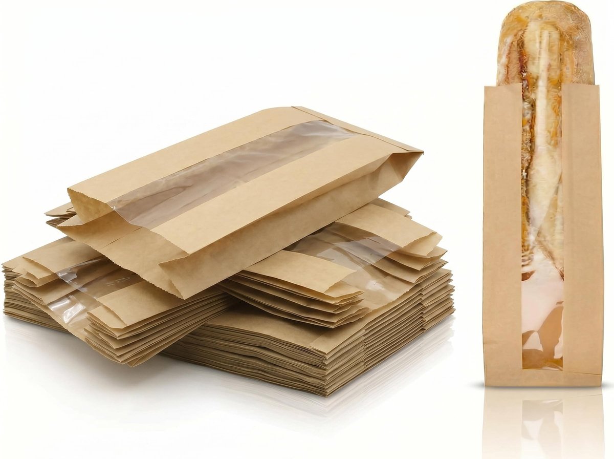 Omgoods - 1000 Kraft Papieren Tassen voor Brood en Snacks met Venster